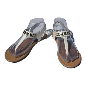 🔥4/$25 City Classified White & Gold Studded T-Straps Sandals, Size 5.5